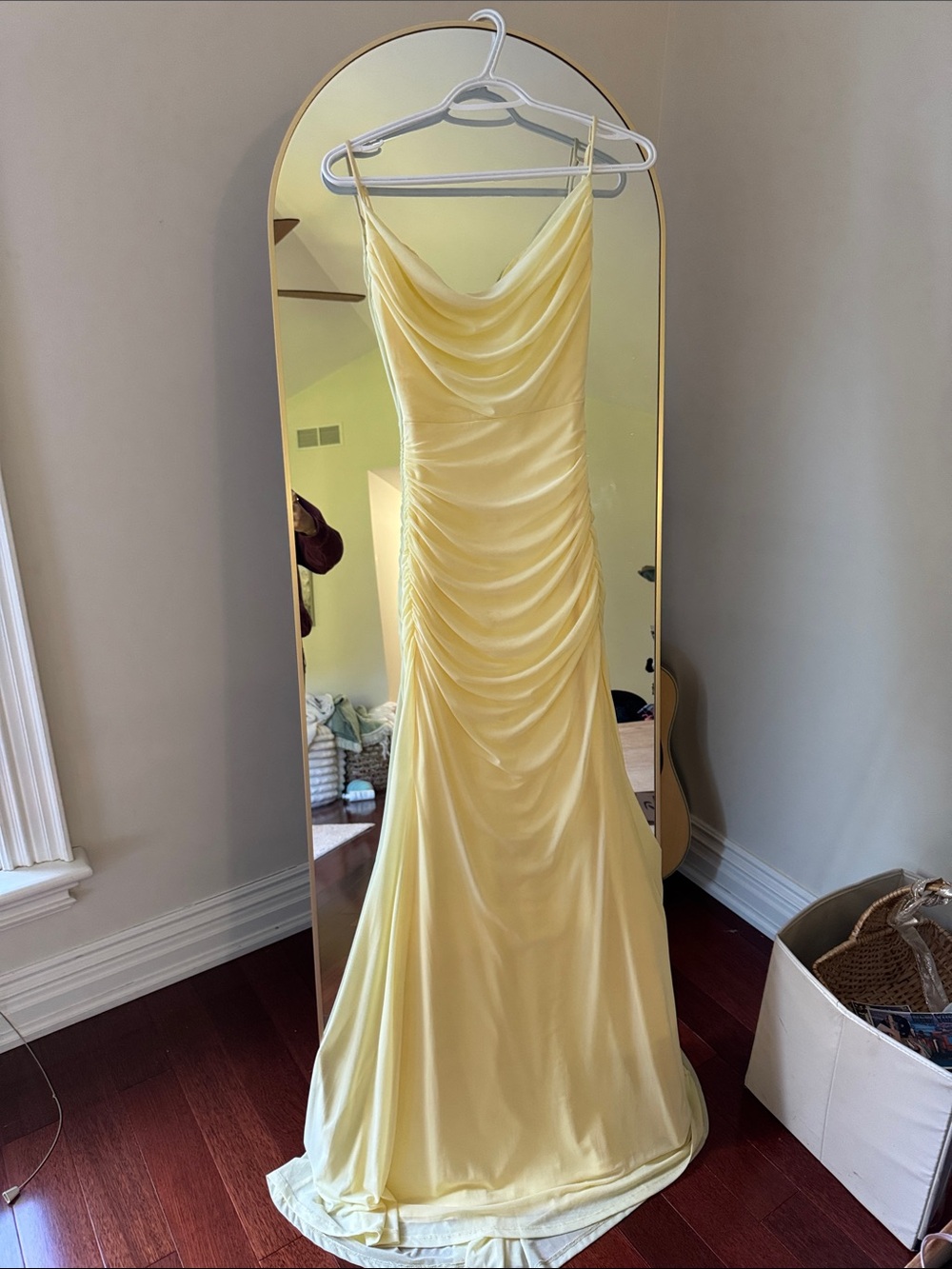 Windsor Elegant Yellow Ruched Slip Dress